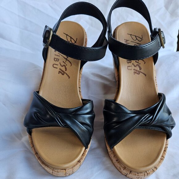 BLOWFISH MALIBU Brasha Bow Wedge Sandal Vegan Black Shoes Size 8 NEW - Picture 3 of 9